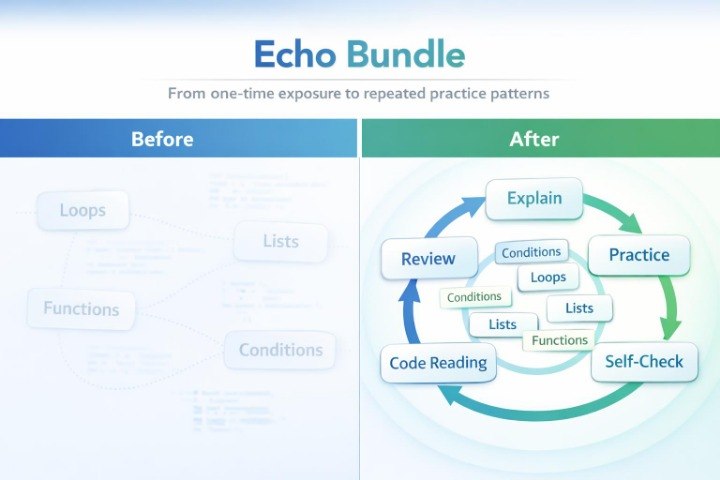 Echo Bundle for a Python Programming Course on a blue background
