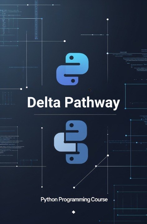 Cover of a Python Programming Course titled 'Delta Pathway' with Python logo on a dark blue background.