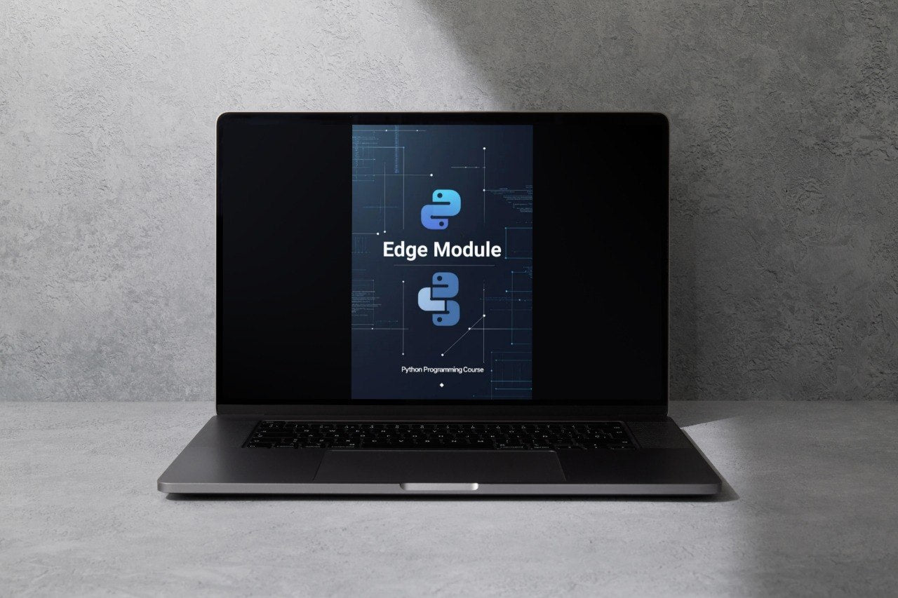 Laptop displaying 'Edge Module' on a gray background