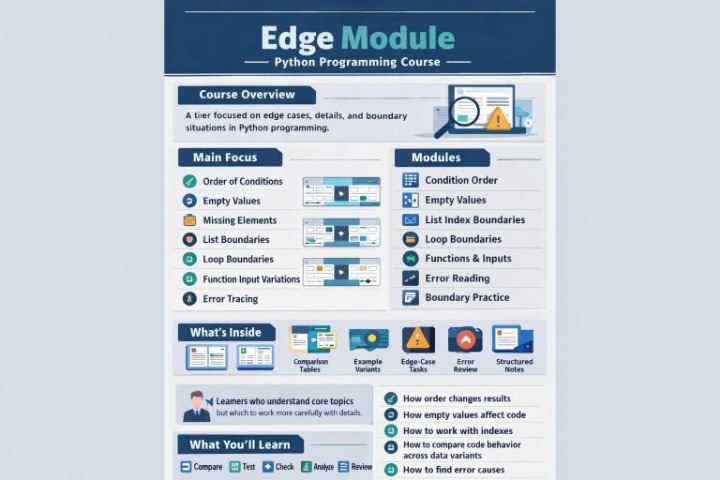 Course overview of an Edge Module Python Programming Course on a blue and white background