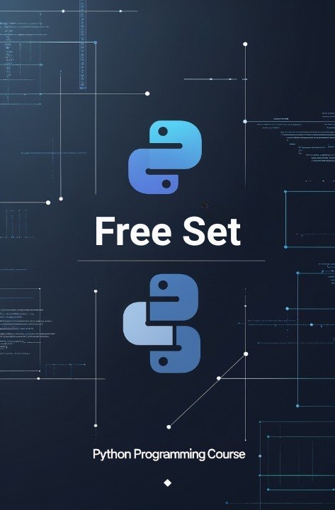 Cover of a Python programming course with the Python logo on a dark blue background.