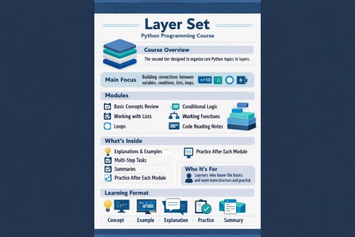 Course overview for a Python programming course on a blue background