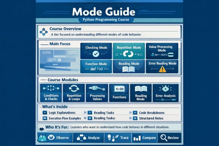 Mode Guide for a Python Programming Course on a blue background
