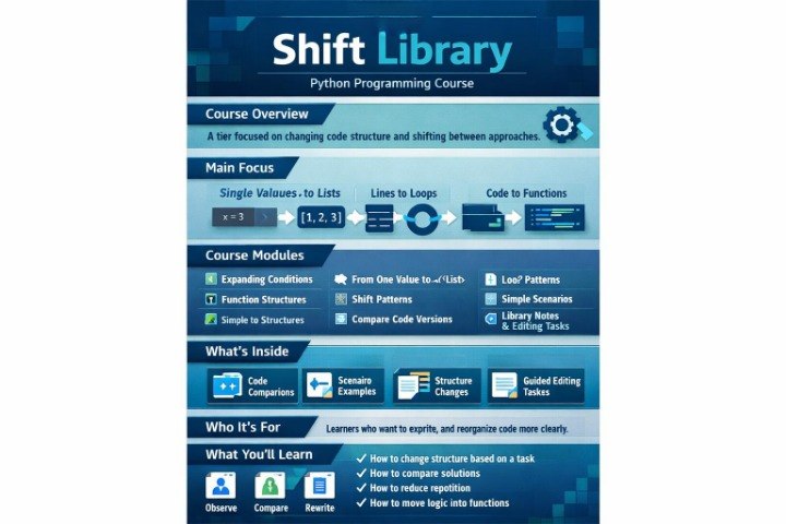 Shift Library Python Programming Course overview on a blue background