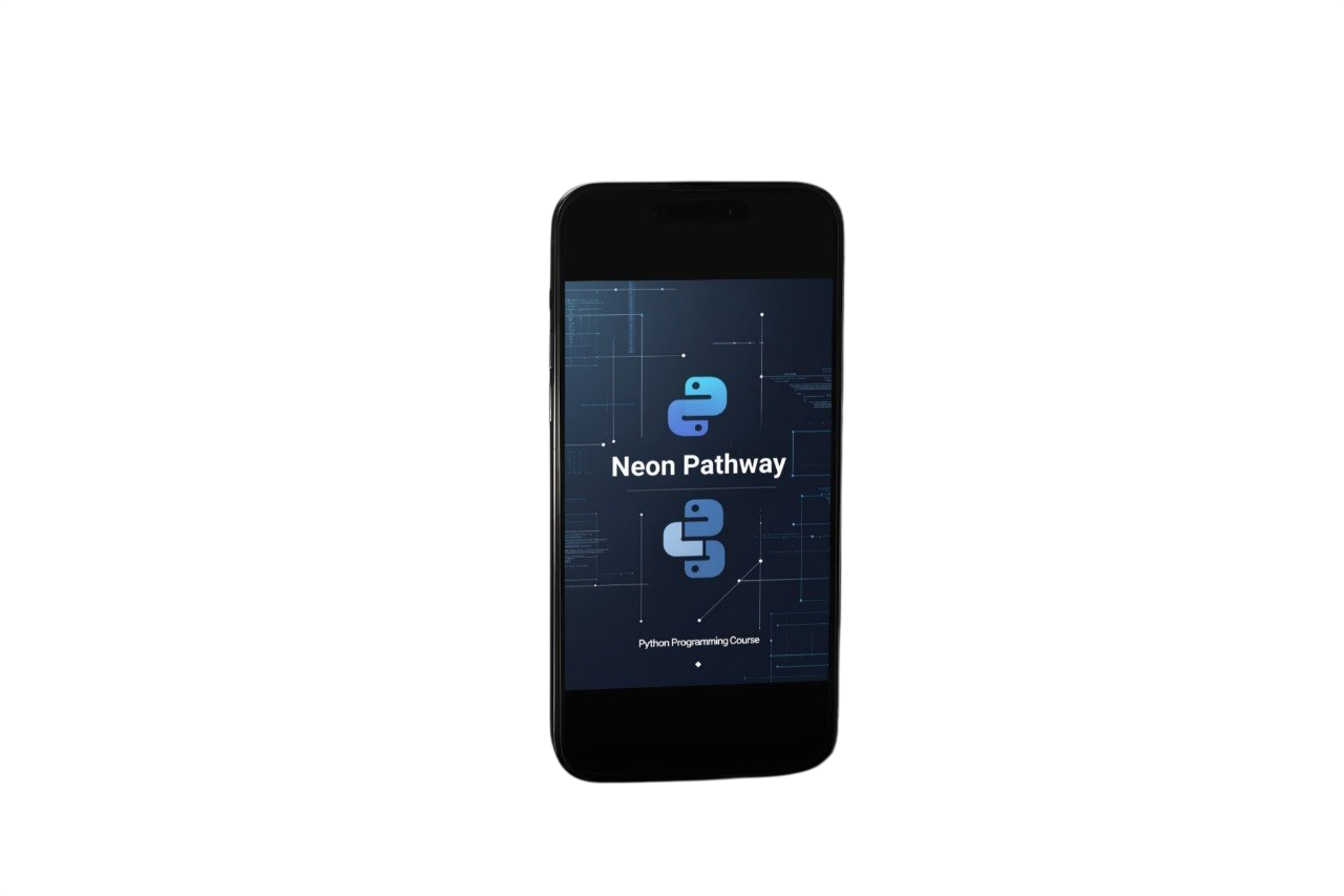 Smartphone displaying the Neon Pathway app on a white background