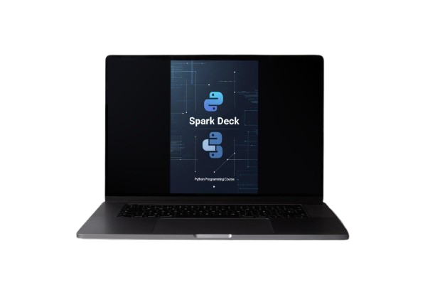 Laptop displaying the 'Spark Deck' application on a white background
